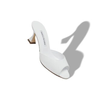 JADARON White Patent Leather Open Toe Mules