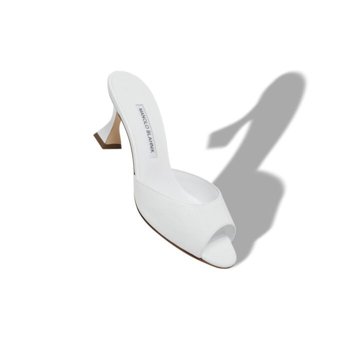 JADARON White Patent Leather Open Toe Mules