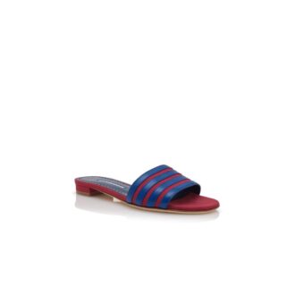KENITRA Red and Blue Linen Flat Mules