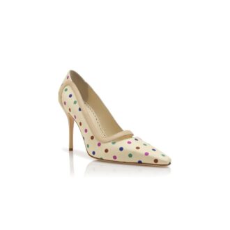LABAMA Cream Silk Polka Dot Detail Pumps