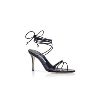 LIAMI Black Nappa Leather Ankle Strap Sandals