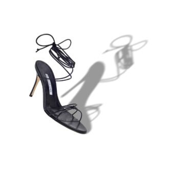 LIAMI Black Nappa Leather Ankle Strap Sandals