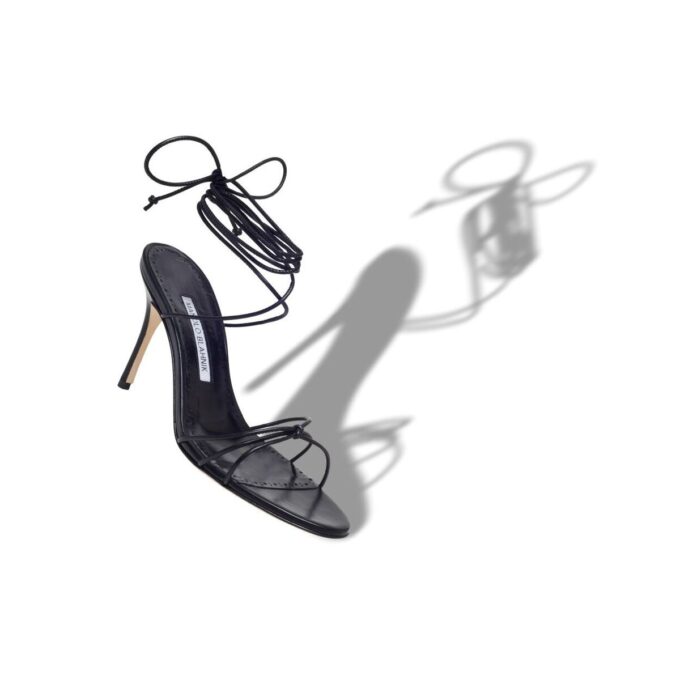 LIAMI Black Nappa Leather Ankle Strap Sandals