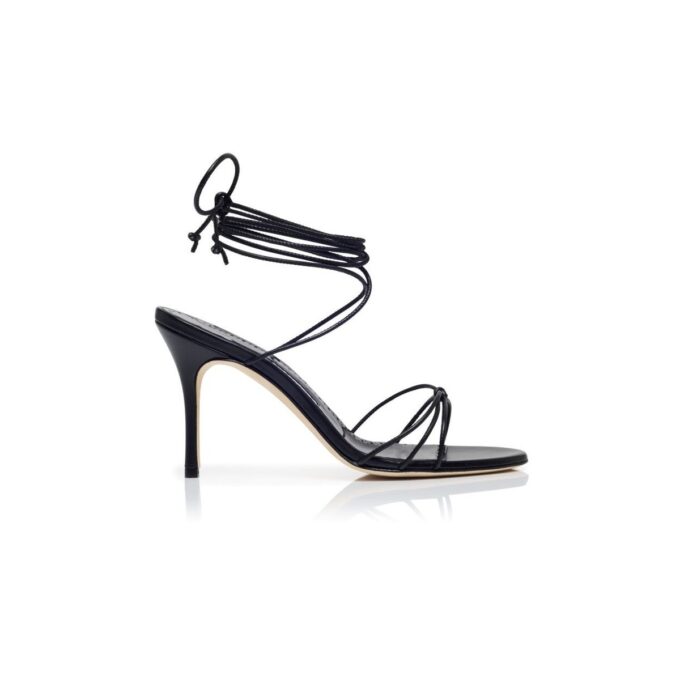 LIAMI Black Nappa Leather Ankle Strap Sandals