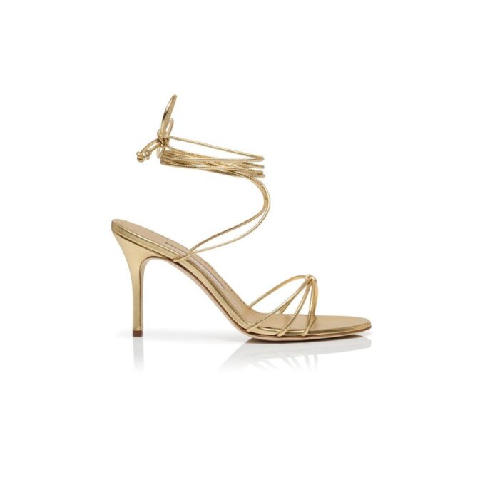 LIAMI Gold Nappa Leather Ankle Strap Sandals