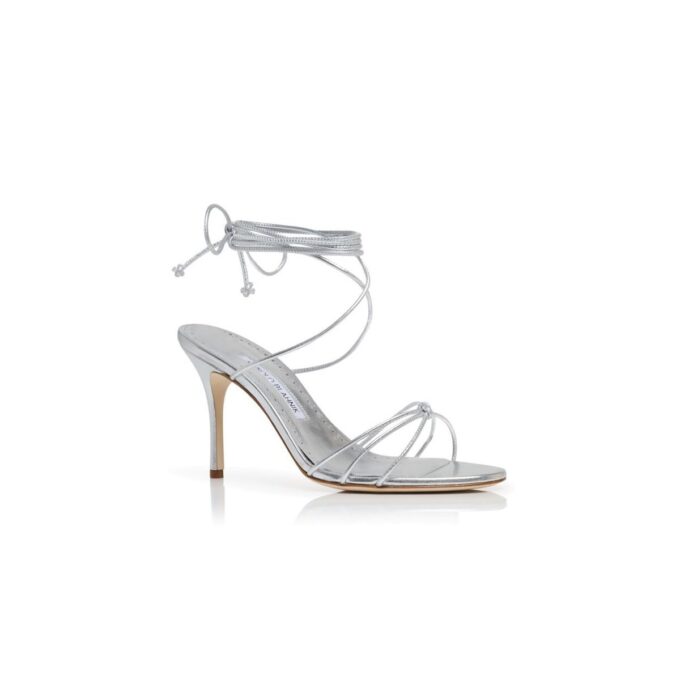 LIAMI Silver Nappa Leather Ankle Strap Sandals