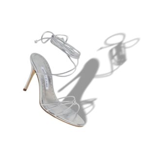 LIAMI Silver Nappa Leather Ankle Strap Sandals
