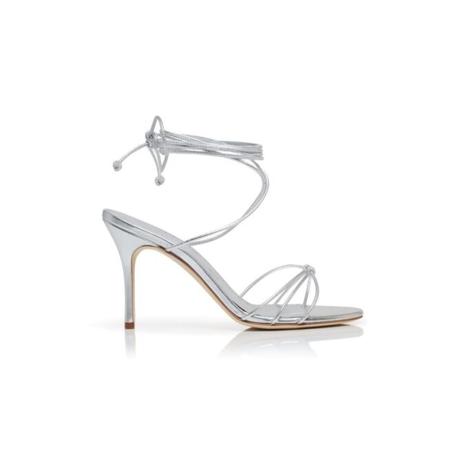 LIAMI Silver Nappa Leather Ankle Strap Sandals