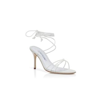 LIAMI White Nappa Leather Ankle Strap Sandals