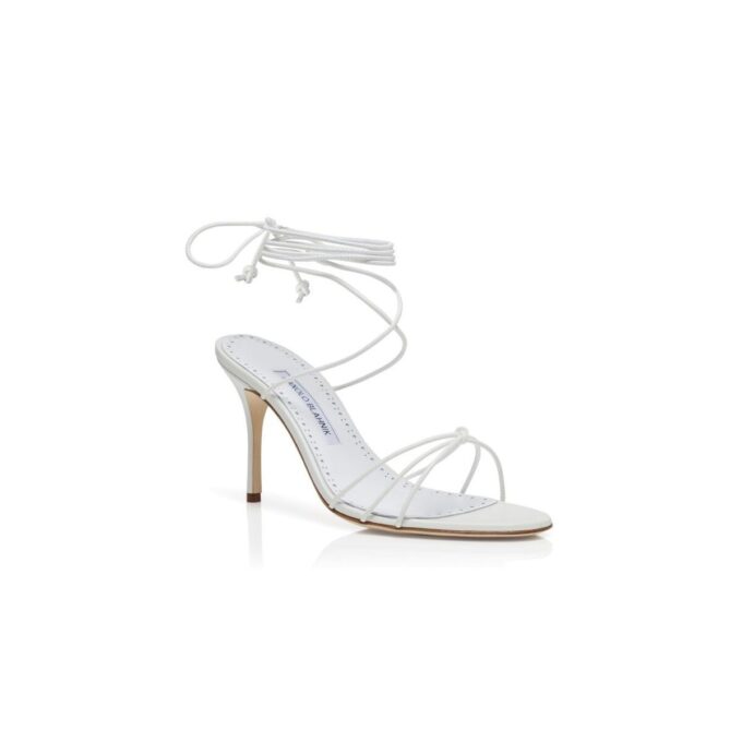 LIAMI White Nappa Leather Ankle Strap Sandals