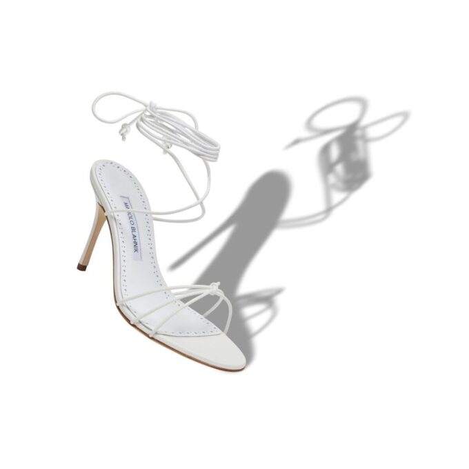 LIAMI White Nappa Leather Ankle Strap Sandals