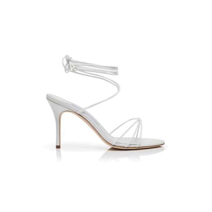 LIAMI White Nappa Leather Ankle Strap Sandals