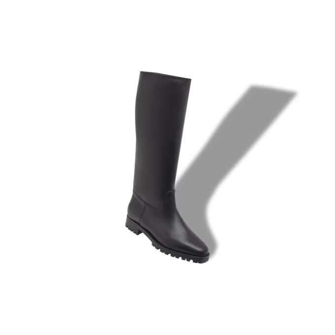 LUCHINO Black Calf Leather Knee High Boots