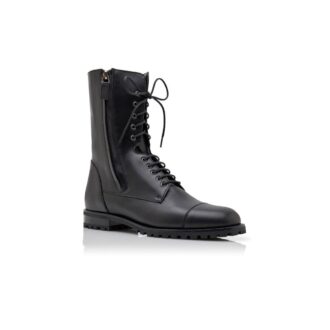 LUGATA Black Calf Leather Military Boots