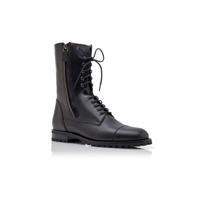 LUGATA Black Calf Leather Military Boots