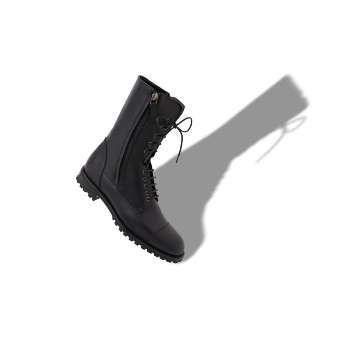 LUGATA Black Calf Leather Military Boots