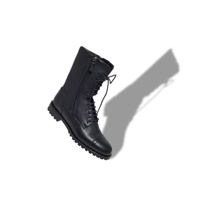 LUGATA Black Calf Leather Military Boots