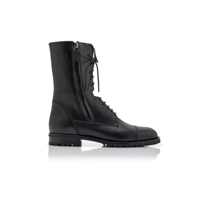 LUGATA Black Calf Leather Military Boots