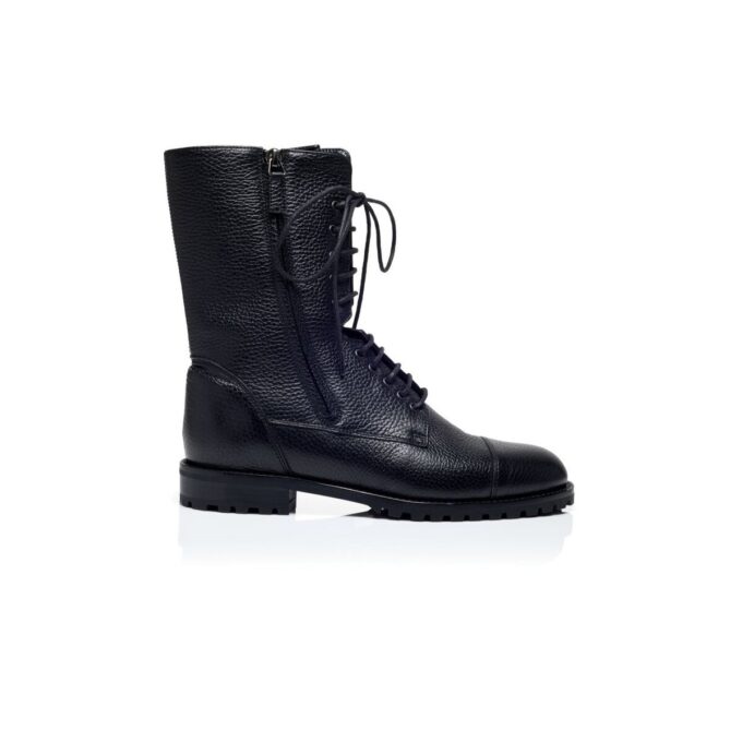 LUGATA Black Calf Leather Military Boots