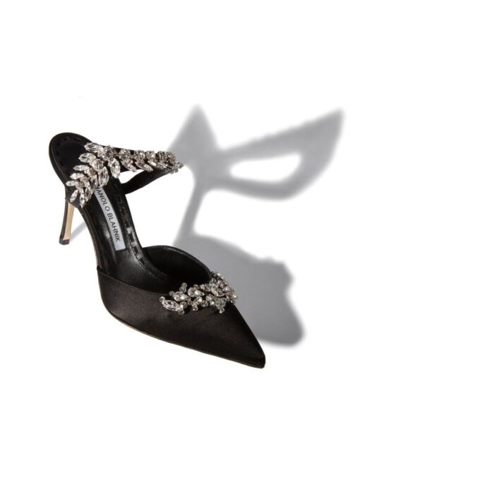 LURUM Black Satin Crystal Embellished Mules