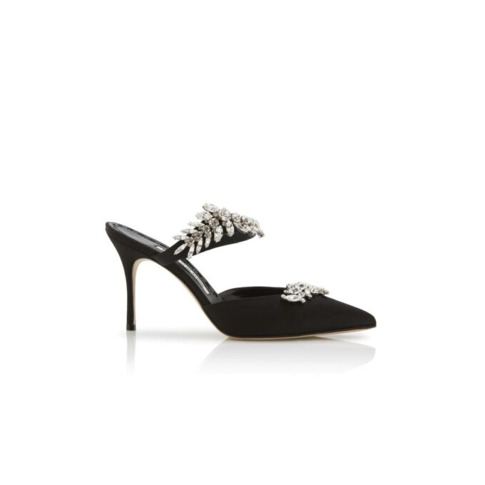LURUM Black Satin Crystal Embellished Mules
