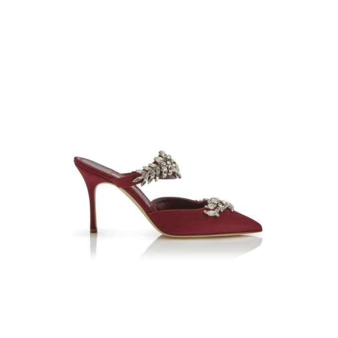 LURUM Burgundy Satin Crystal Embellished Mules
