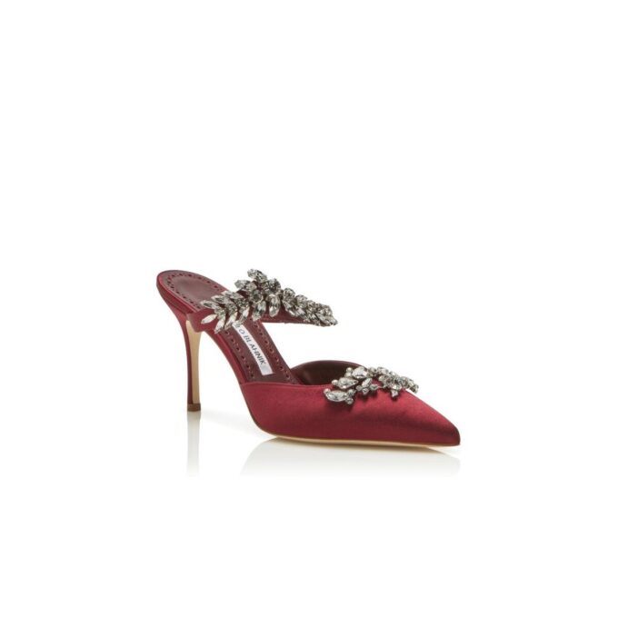 LURUM Burgundy Satin Crystal Embellished Mules