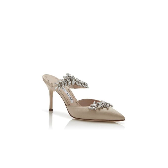 LURUM Champagne Satin Crystal Embellished Mules