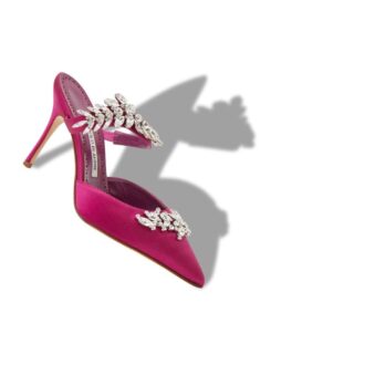 LURUM Fuchsia Satin Crystal Embellished Mules