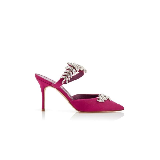 LURUM Fuchsia Satin Crystal Embellished Mules