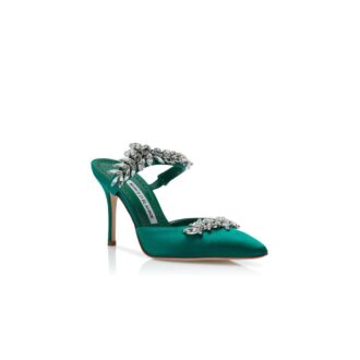 LURUM Green Satin Crystal Embellished Mules