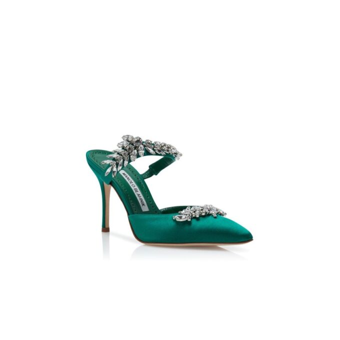 LURUM Green Satin Crystal Embellished Mules