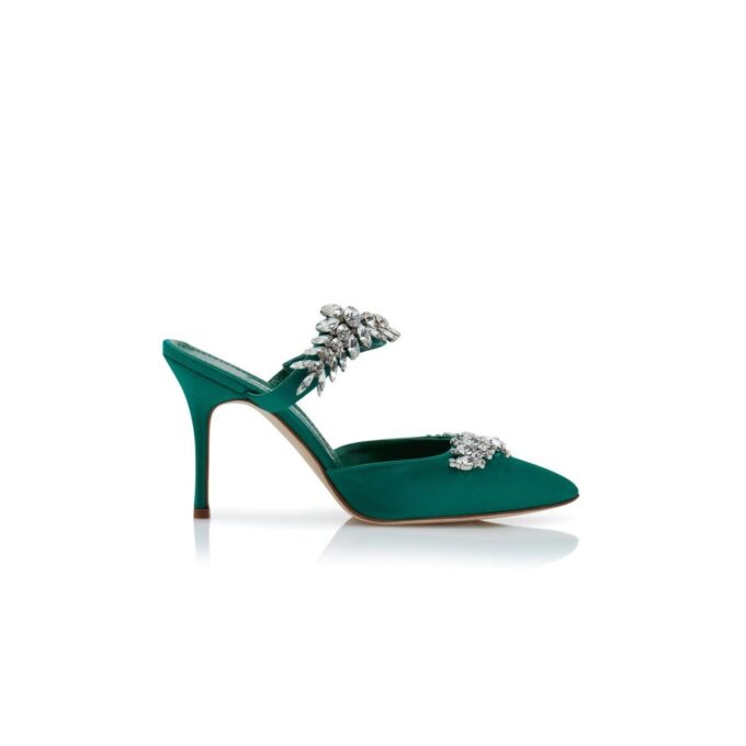 LURUM Green Satin Crystal Embellished Mules
