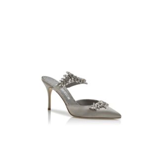 LURUM Grey Satin Crystal Embellished Mules