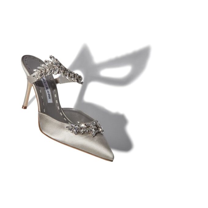 LURUM Grey Satin Crystal Embellished Mules