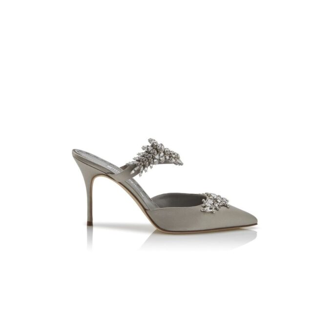 LURUM Grey Satin Crystal Embellished Mules