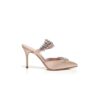 LURUM Light Beige Satin Crystal Embellished Mules
