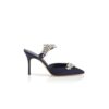 LURUM Navy Blue Satin Crystal Embellished Mules