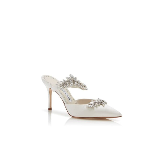 LURUM Off-White Satin Crystal Embellished Mules
