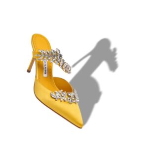 LURUM Yellow Satin Crystal Embellished Mules