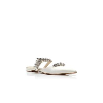 LURUMFLAT Light Cream Satin Crystal Embellished Flat Mules
