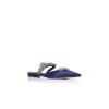 LURUMFLAT Navy Blue Satin Crystal Embellished Flat Mules