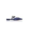 LURUMFLAT Navy Blue Satin Crystal Embellished Flat Mules