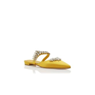 LURUMFLAT Yellow Satin Crystal Embellished Flat Mules