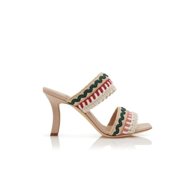 MABECOMU Light Beige Nappa Leather Knitted Detail Mules