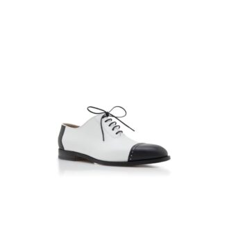 MANOLO Black and White Calf Leather Lace Up Shoes