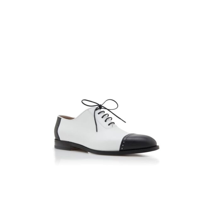 MANOLO Black and White Calf Leather Lace Up Shoes