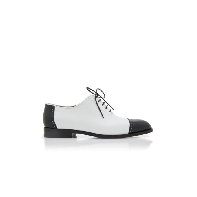 MANOLO Black and White Calf Leather Lace Up Shoes
