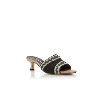 MAREBIS Light Beige and Black Suede Knitted Detail Mules