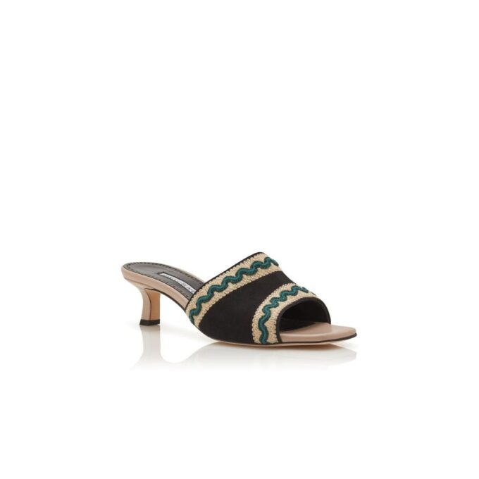 MAREBIS Light Beige and Black Suede Knitted Detail Mules